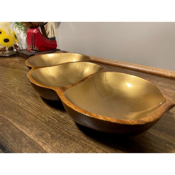 Pumpkin Serving Bowl Halloween and Fall Kitchen Decor Wood and Gold - Picture 2 of 9